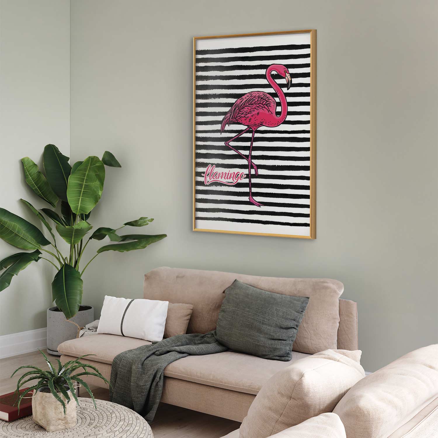 Black Stripe Flamingo Poster