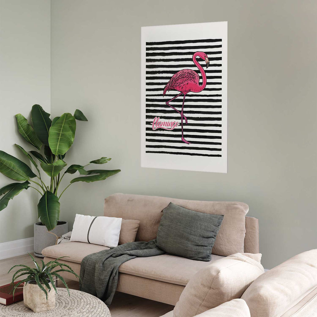 Black Stripe Flamingo Poster