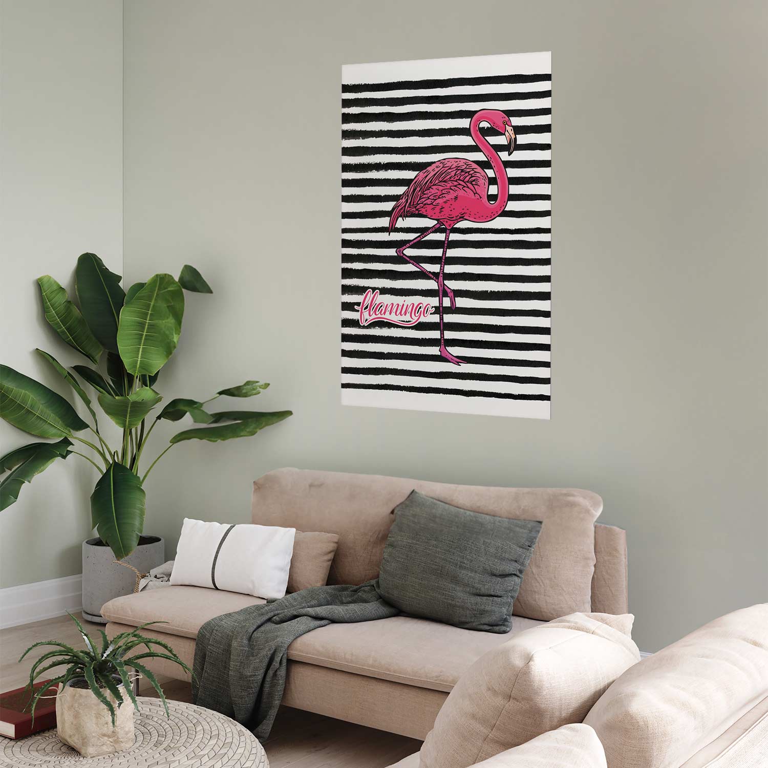 Black Stripe Flamingo Poster