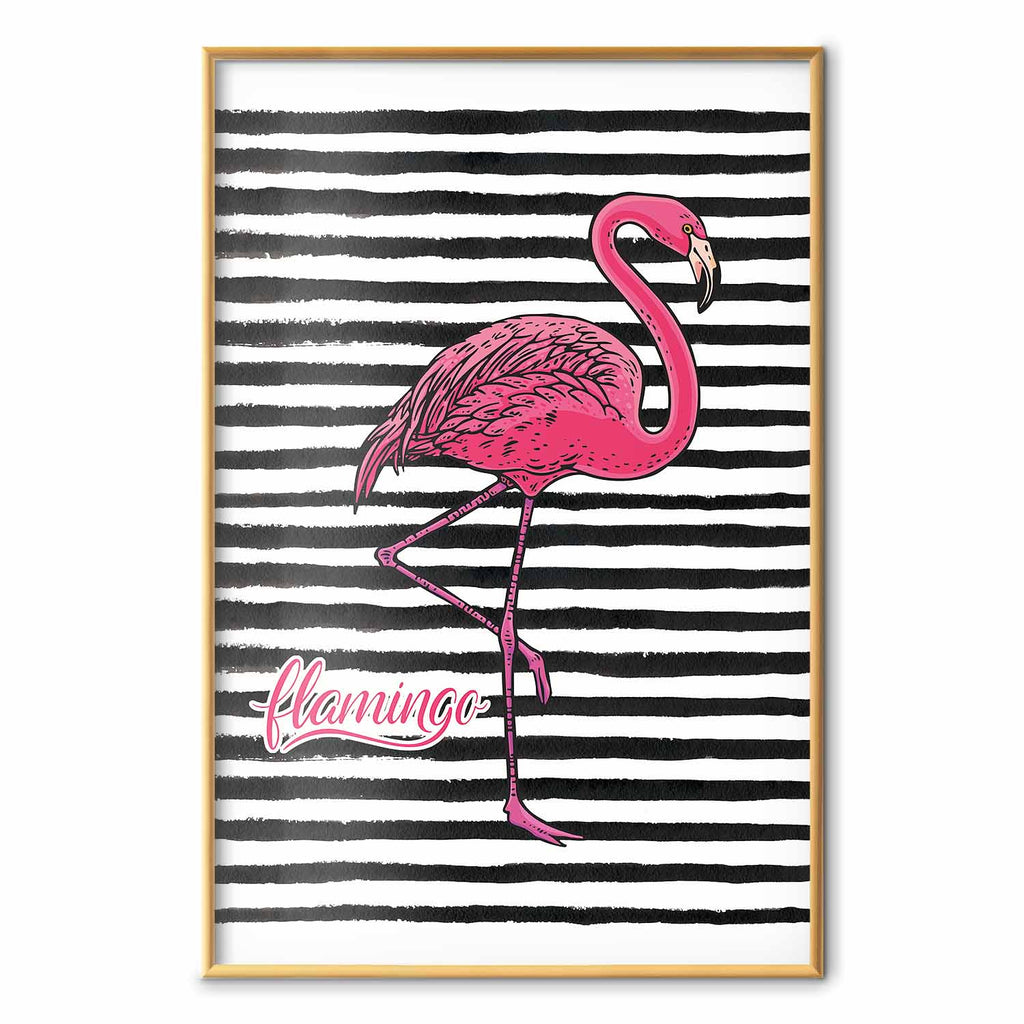 Black Stripe Flamingo Poster
