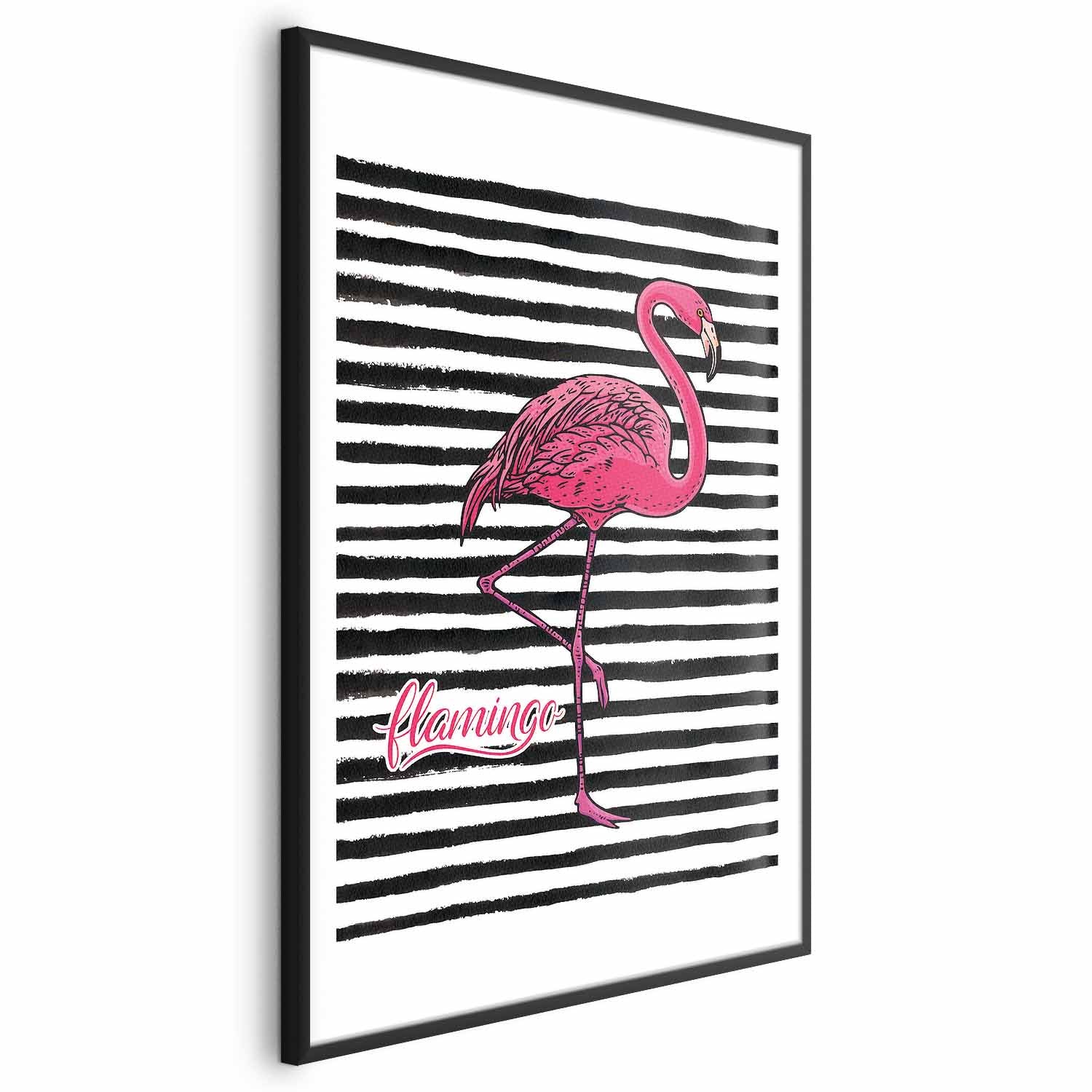 Black Stripe Flamingo Poster