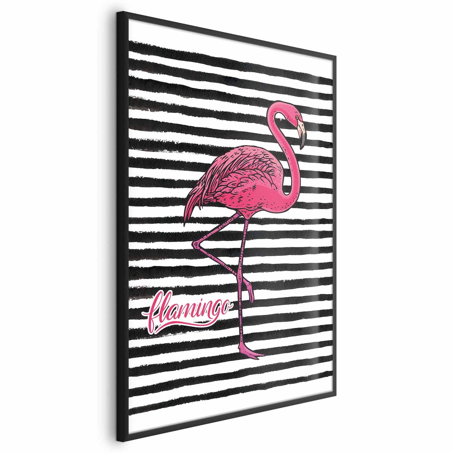 Black Stripe Flamingo Poster