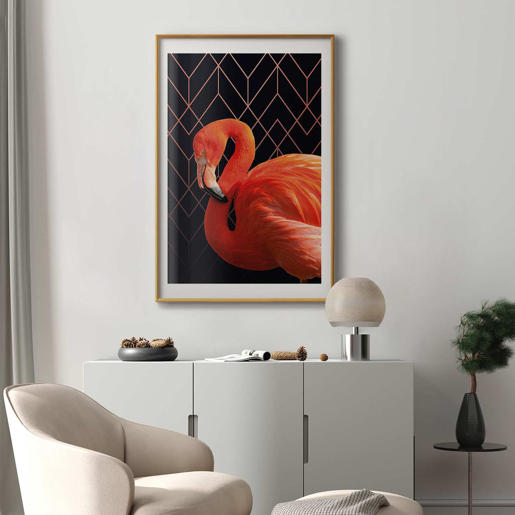 Geometric Flamingo Solo Poster