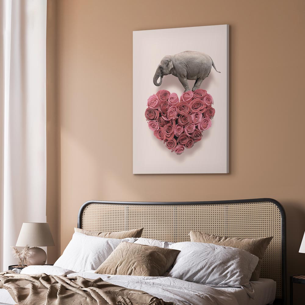 Elephant Amid Pink Flowers Animal Canvas Print
