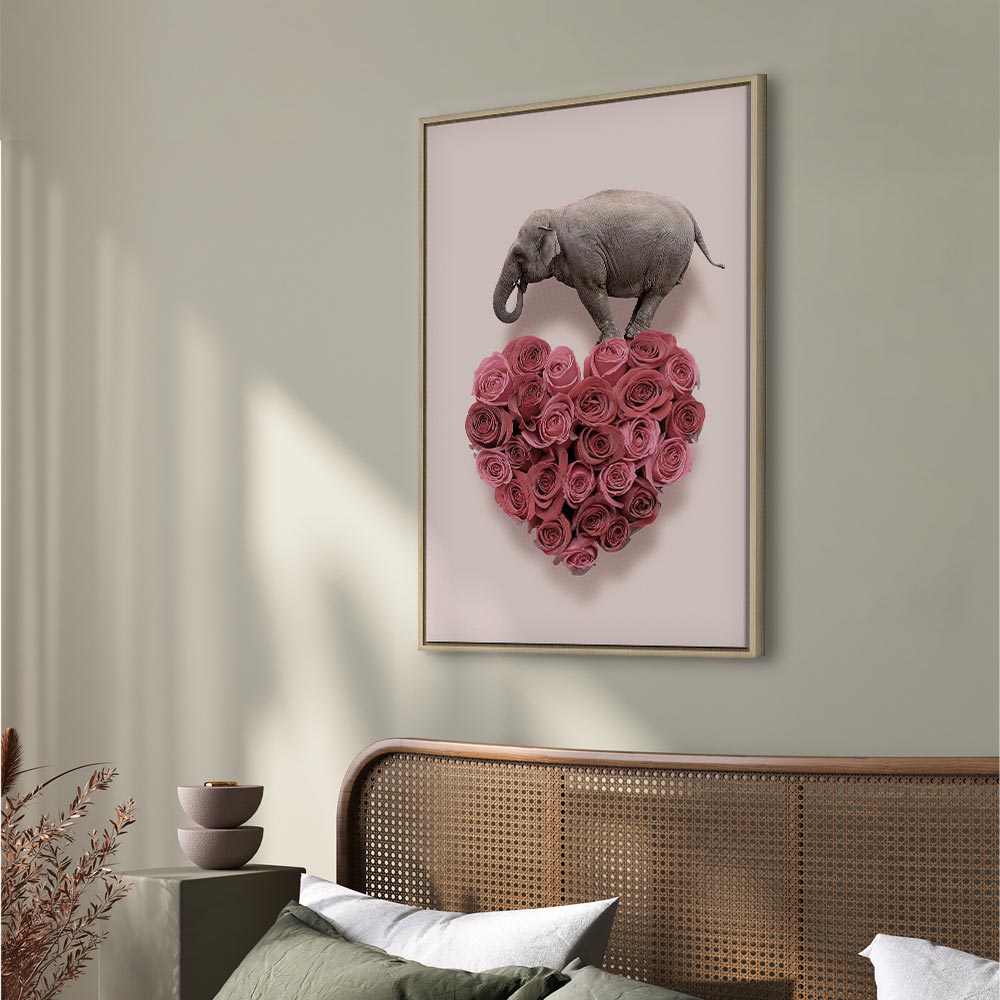 Elephant Amid Pink Flowers Animal Canvas Print