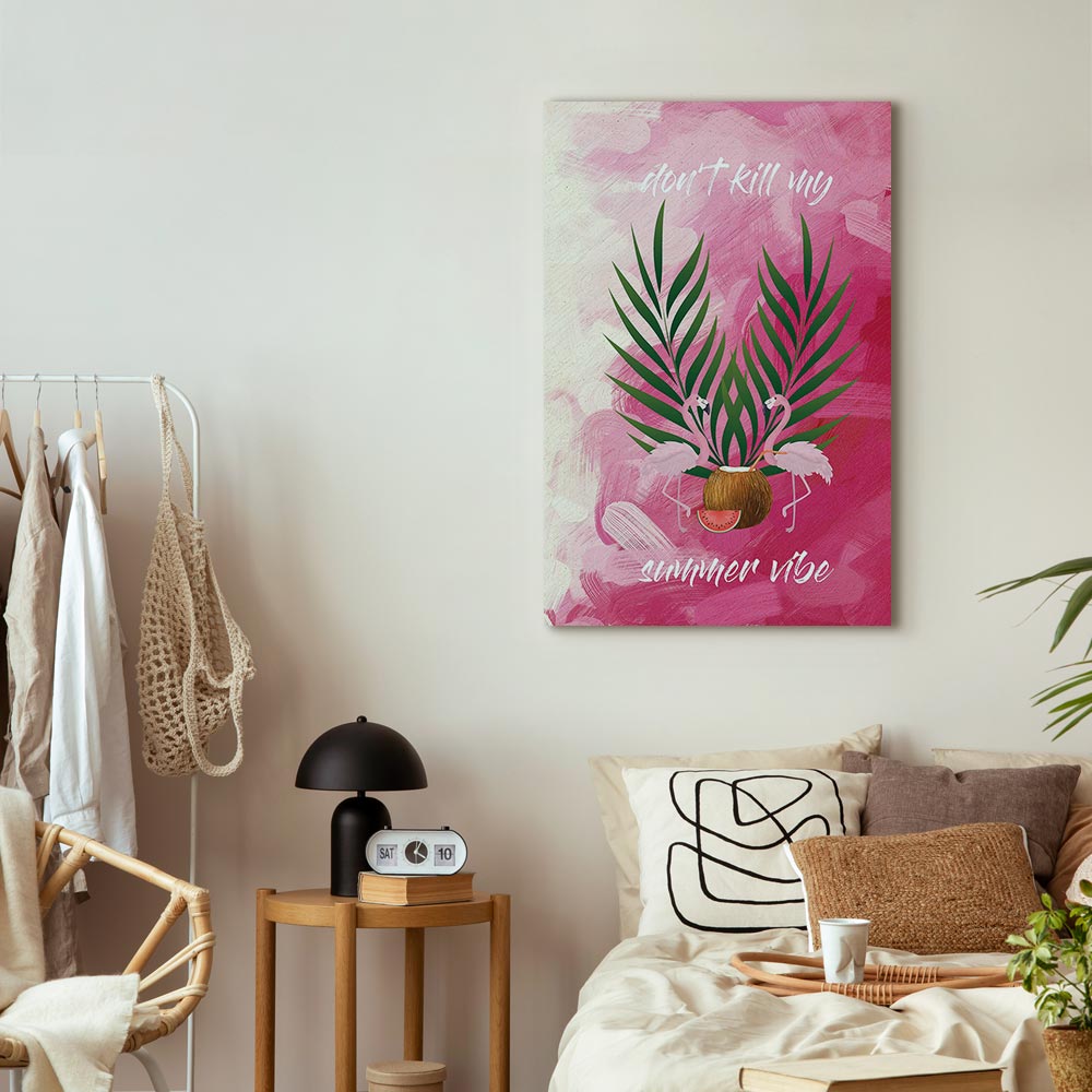 Flamingo Palm Tree Summer Quote Canvas Print