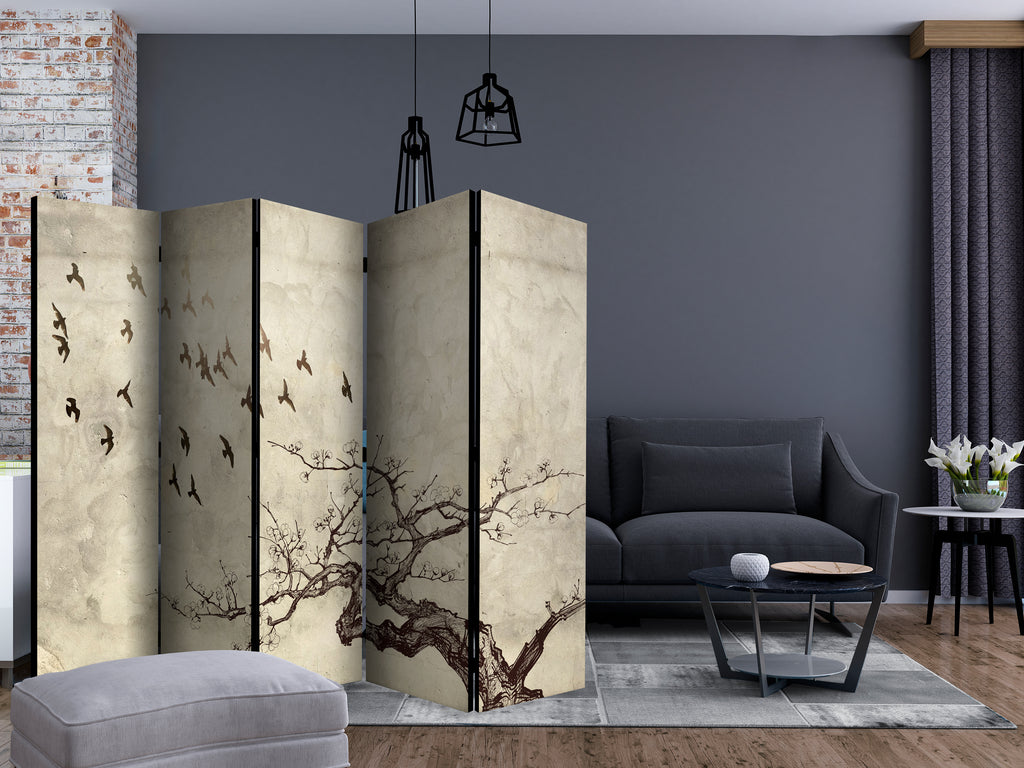 Flock of Birds Vintage Nature 5-Panel Room Divider