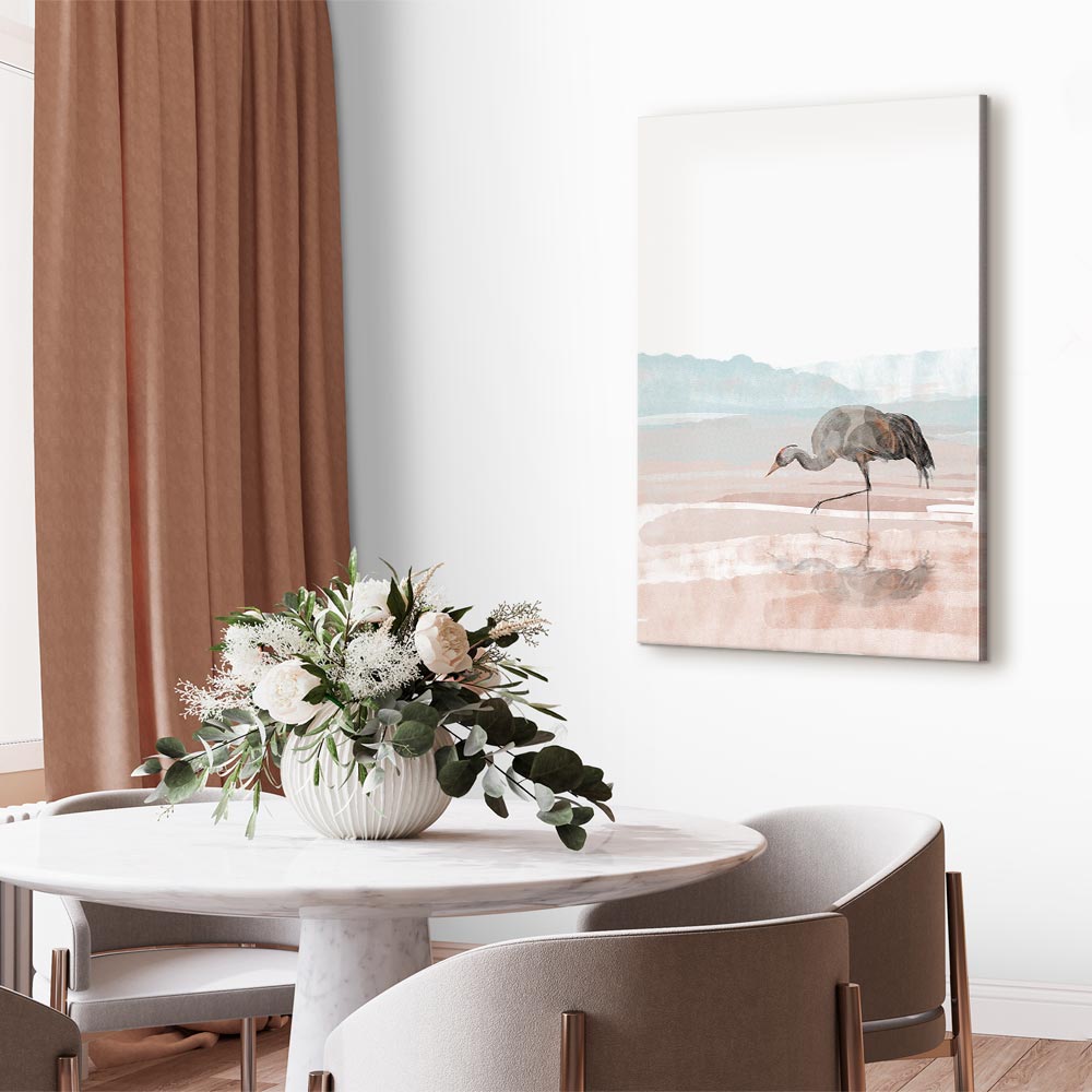 Morning Crane Bird Vertical Canvas Print