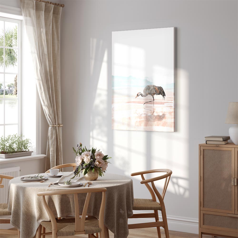 Morning Crane Bird Vertical Canvas Print