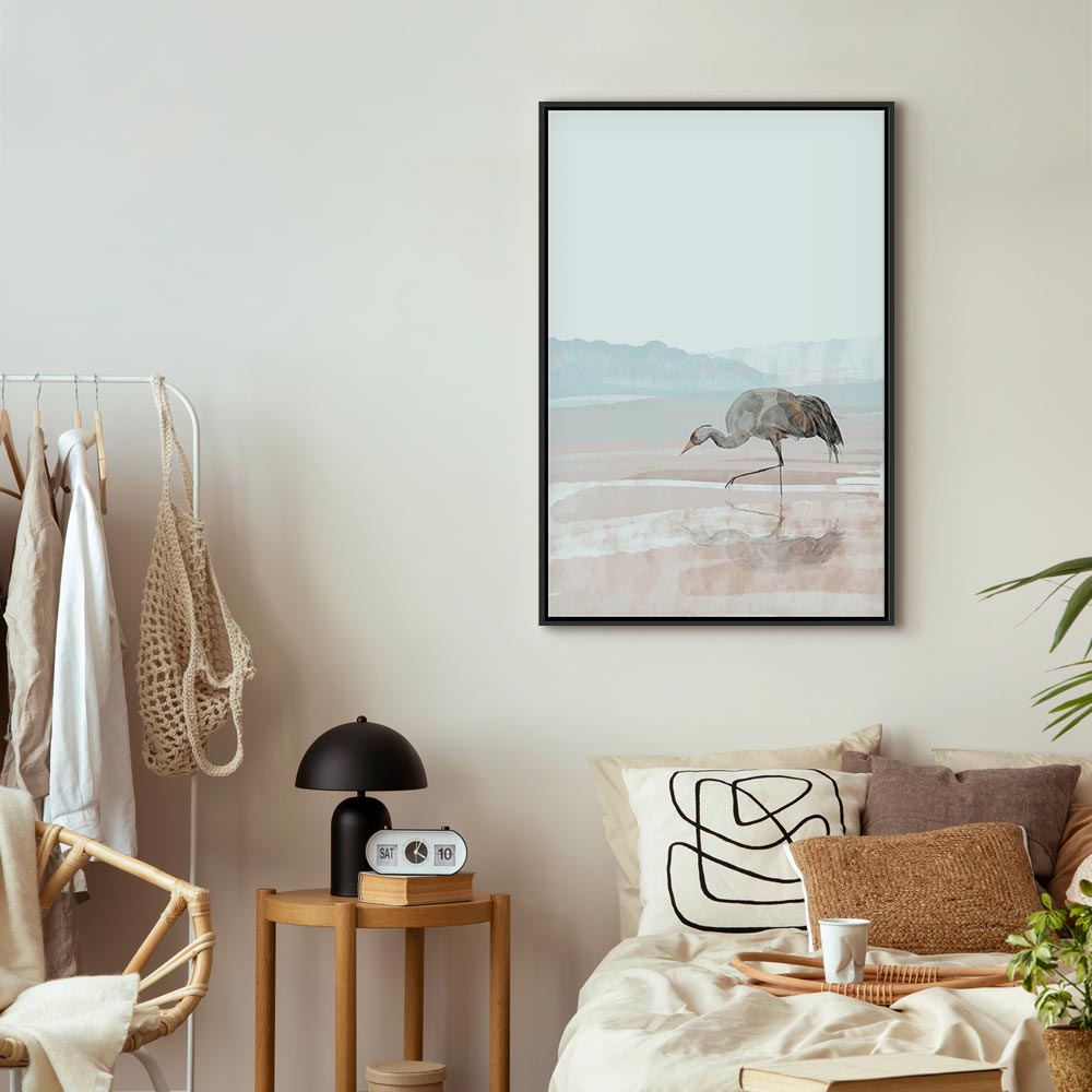 Morning Crane Bird Vertical Canvas Print