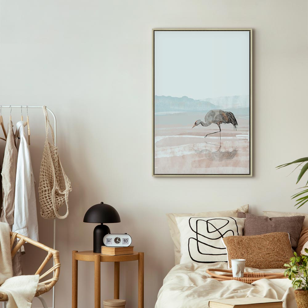 Morning Crane Bird Vertical Canvas Print