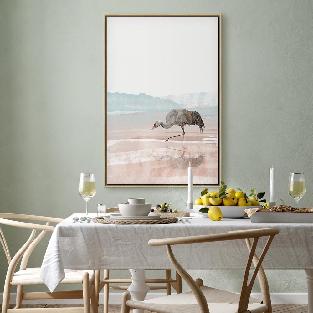 Morning Crane Bird Vertical Canvas Print