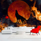 Wall Mural: Wild Nature Wolf on Red Moon