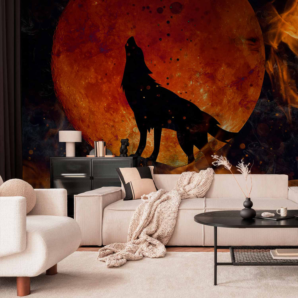 Wall Mural: Wild Nature Wolf on Red Moon