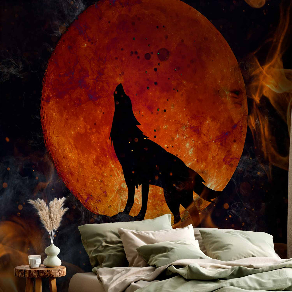 Wolf Red Moon Fire Nature Wall Mural