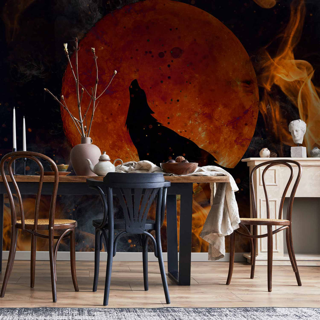 Wolf Red Moon Fire Nature Wall Mural