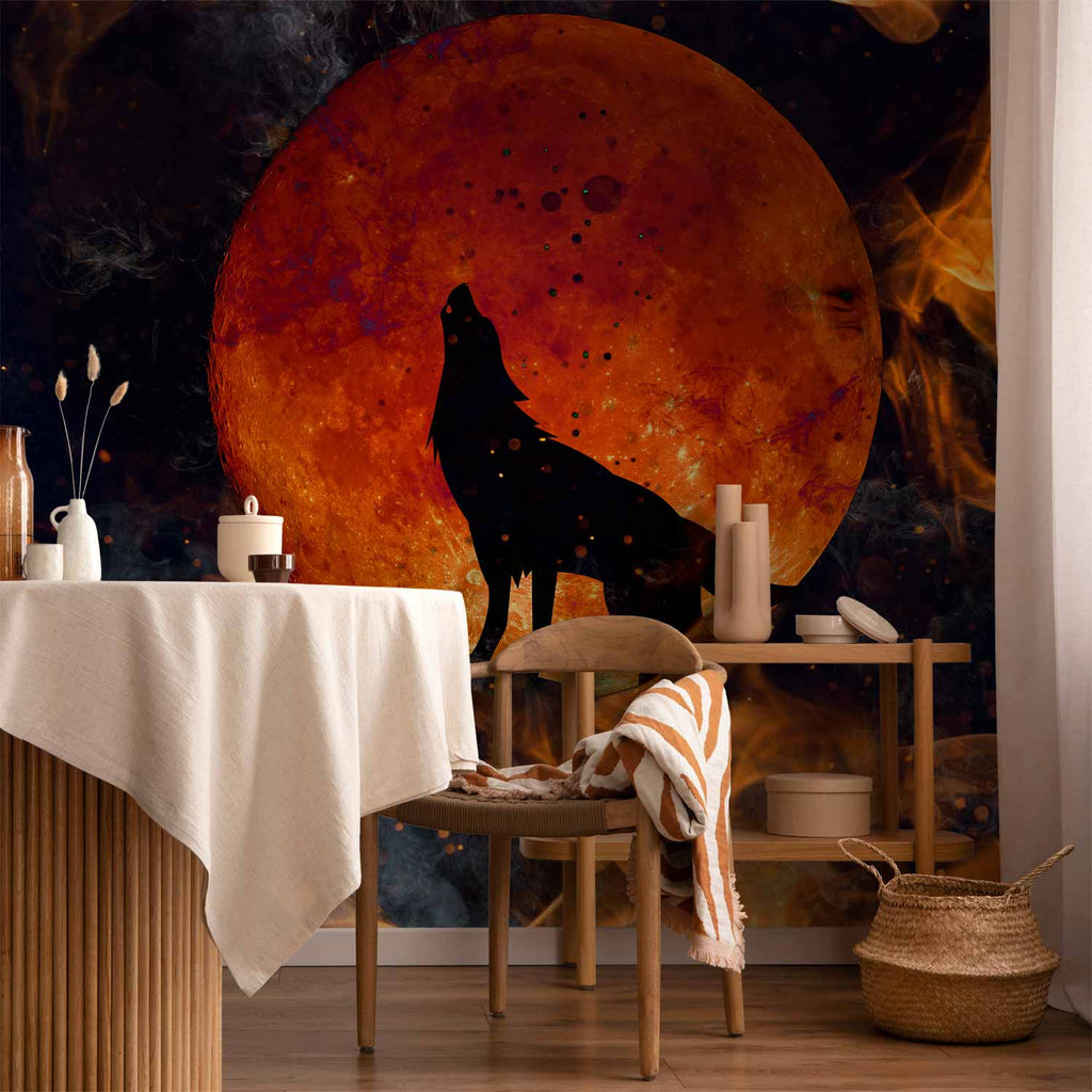 Wall Mural: Wild Nature Wolf on Red Moon