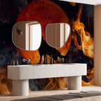 Wolf Red Moon Fire Nature Wall Mural