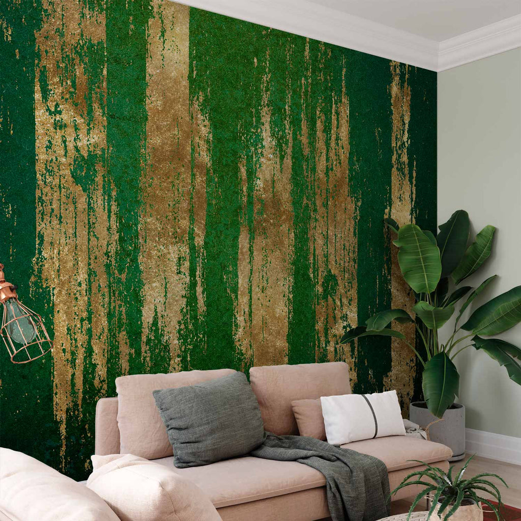Wall Mural Abstract Golden-Green Expression