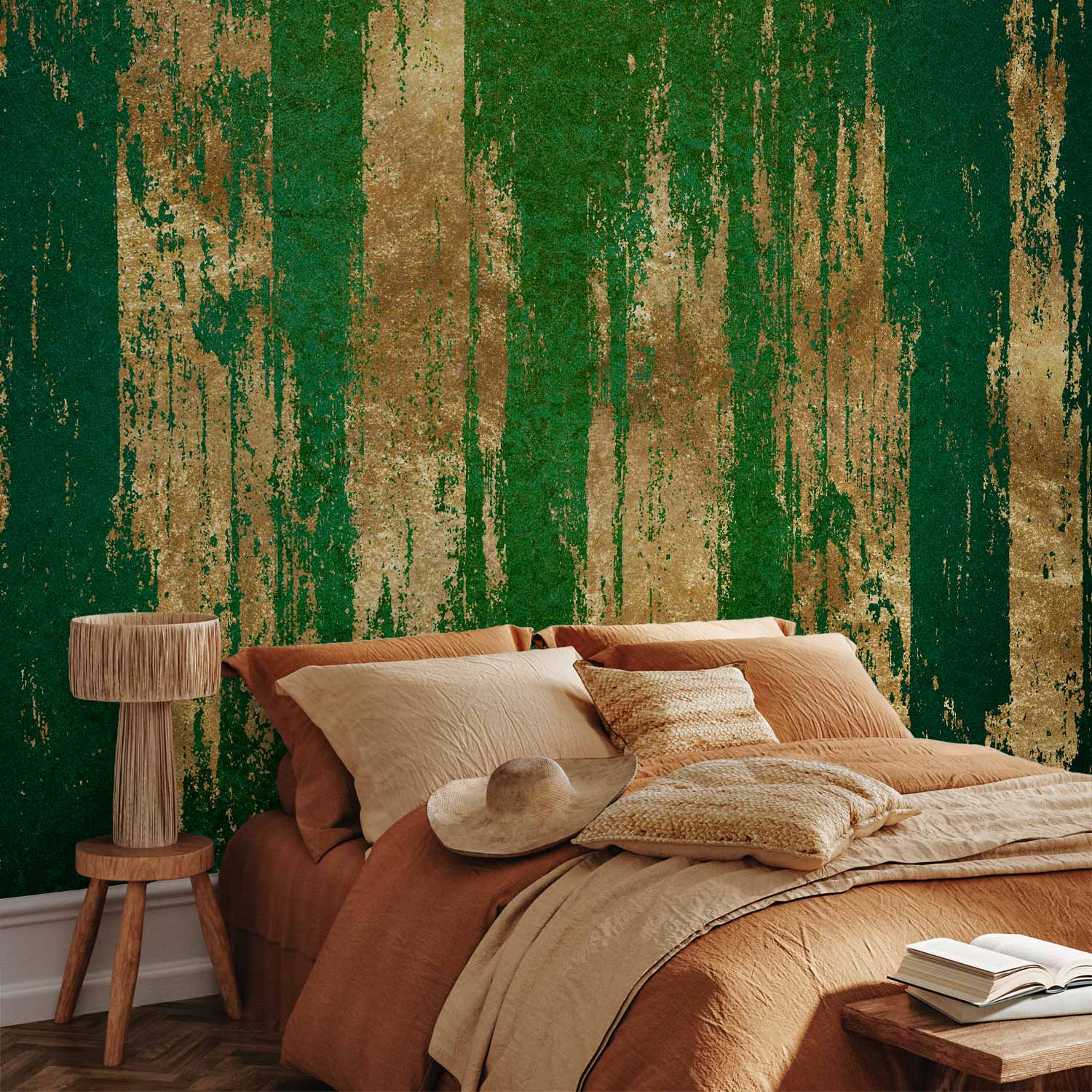 Abstract Golden-Green Forest Wall Mural