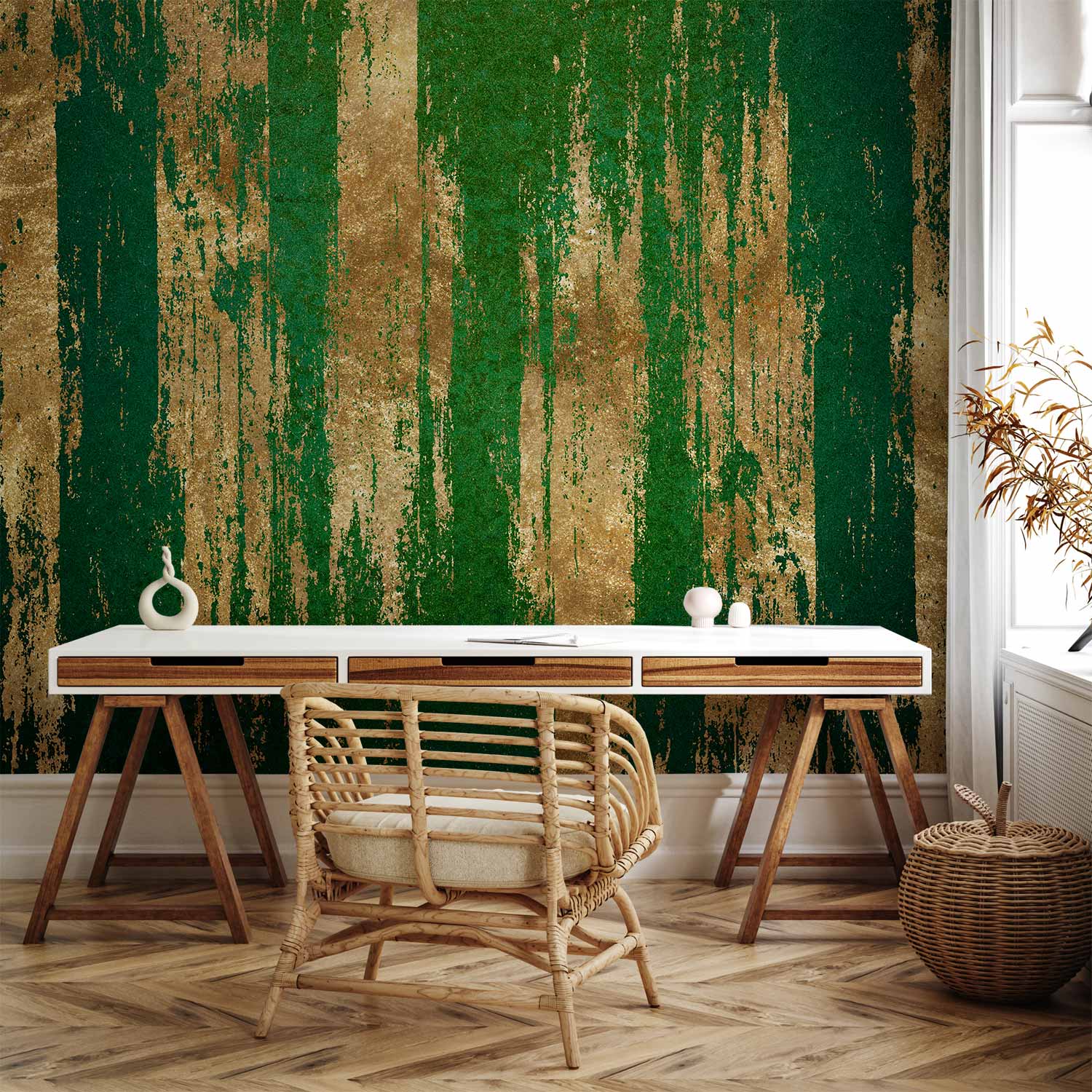 Abstract Golden-Green Forest Wall Mural