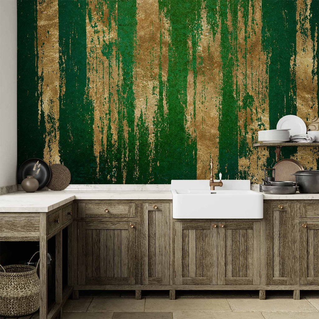 Wall Mural Abstract Golden-Green Expression
