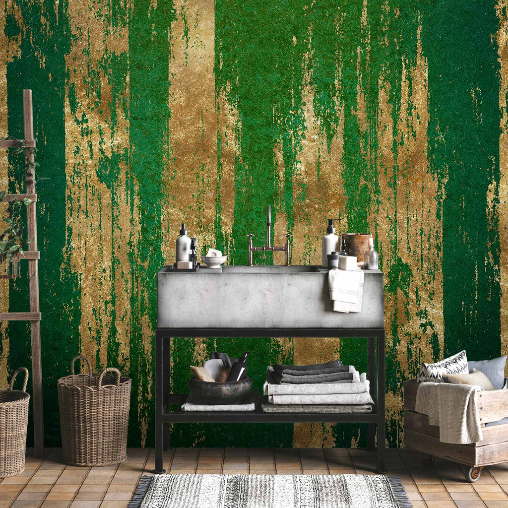 Abstract Golden-Green Forest Wall Mural