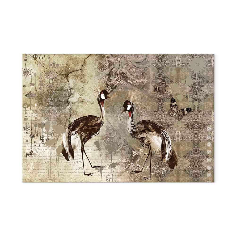 Retro Crane Birds Vintage Canvas Print