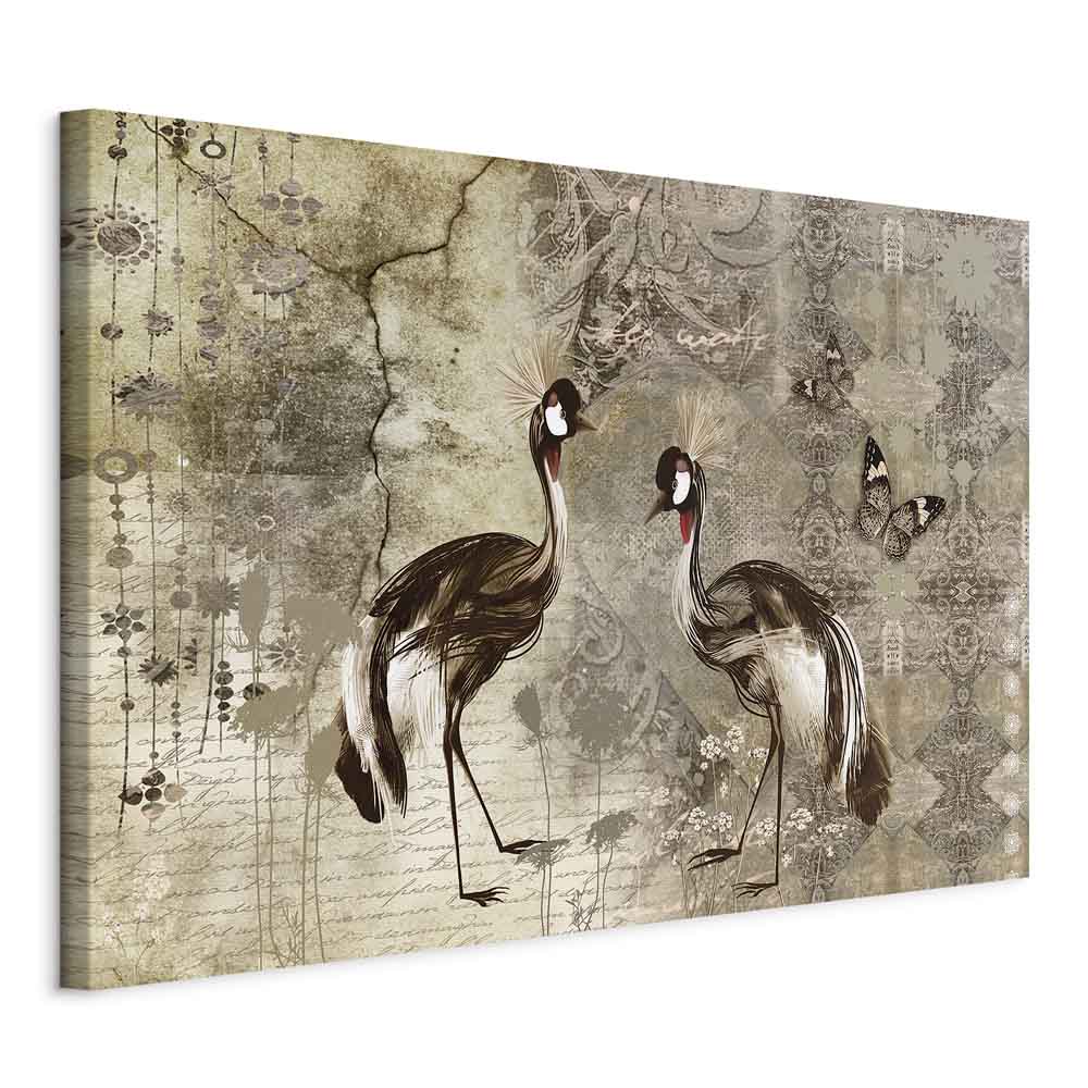 Retro Crane Birds Vintage Canvas Print