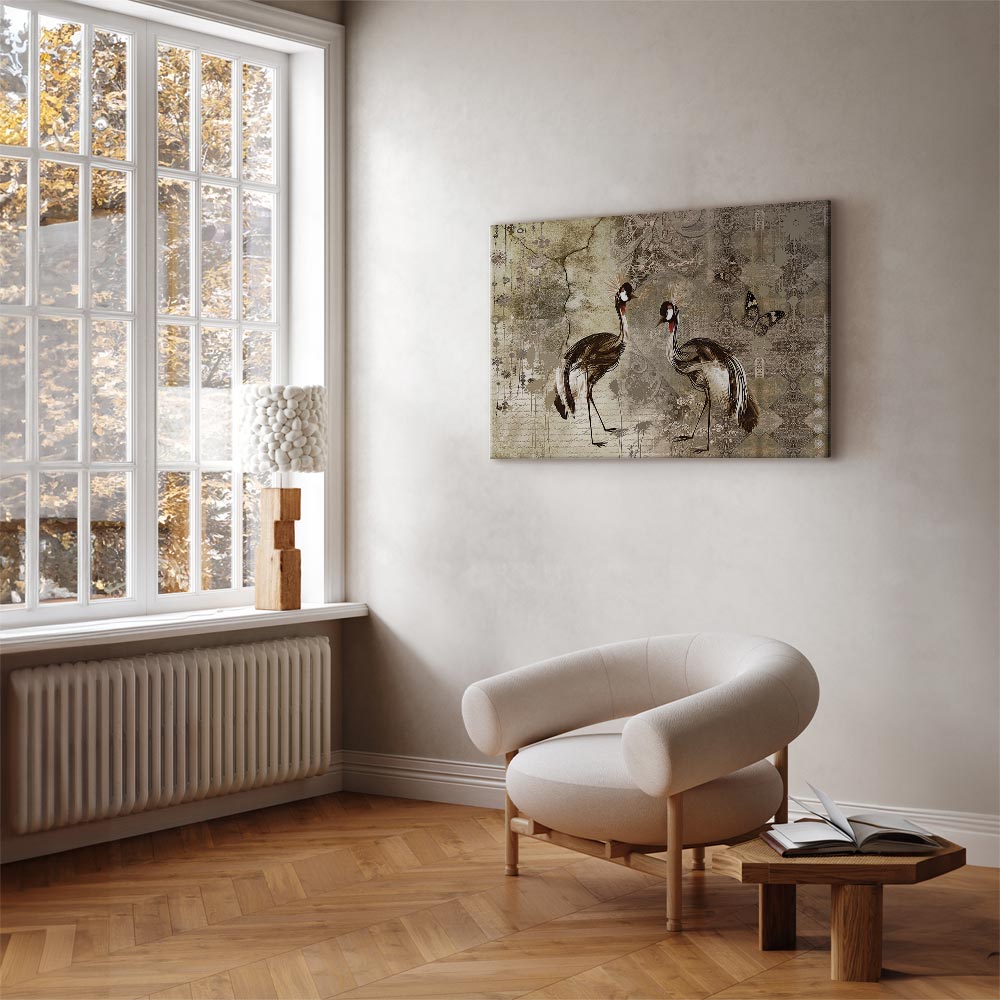 Retro Crane Birds Vintage Canvas Print