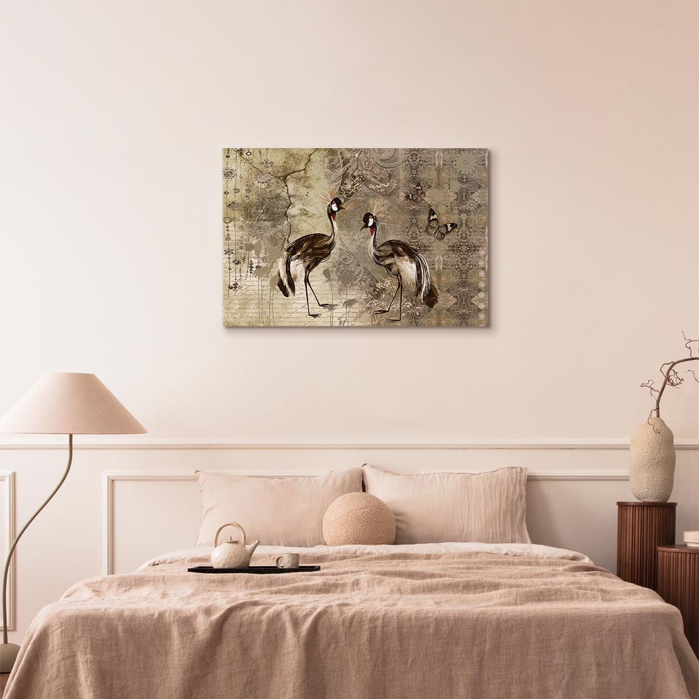 Retro Crane Birds Vintage Canvas Print