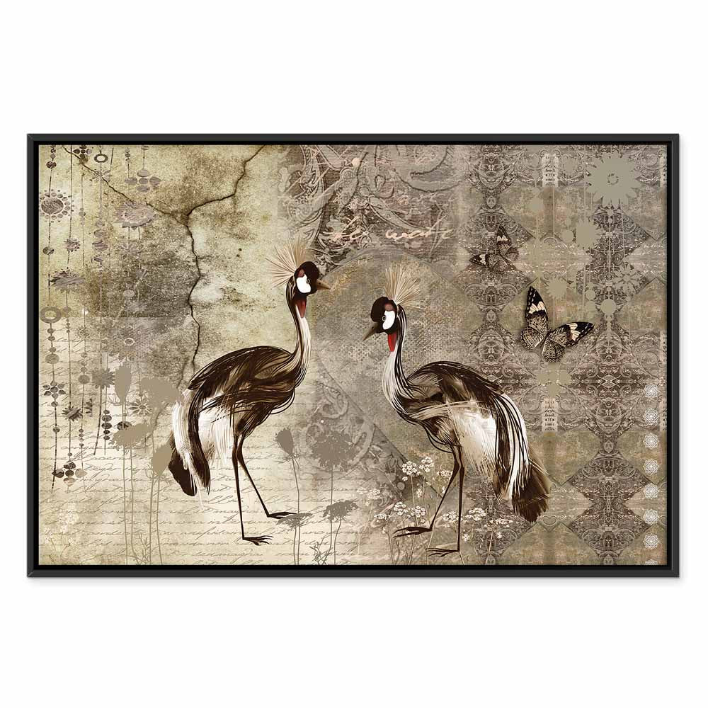 Retro Crane Birds Vintage Canvas Print