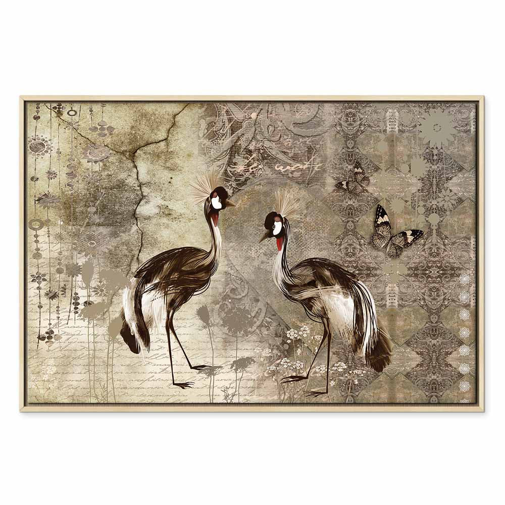 Retro Crane Birds Vintage Canvas Print