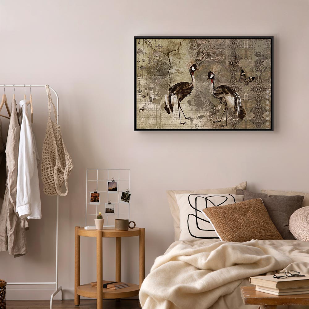 Retro Crane Birds Vintage Canvas Print