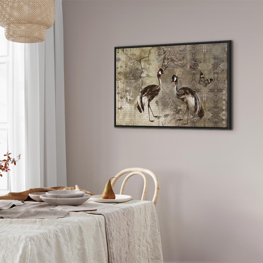Retro Crane Birds Vintage Canvas Print