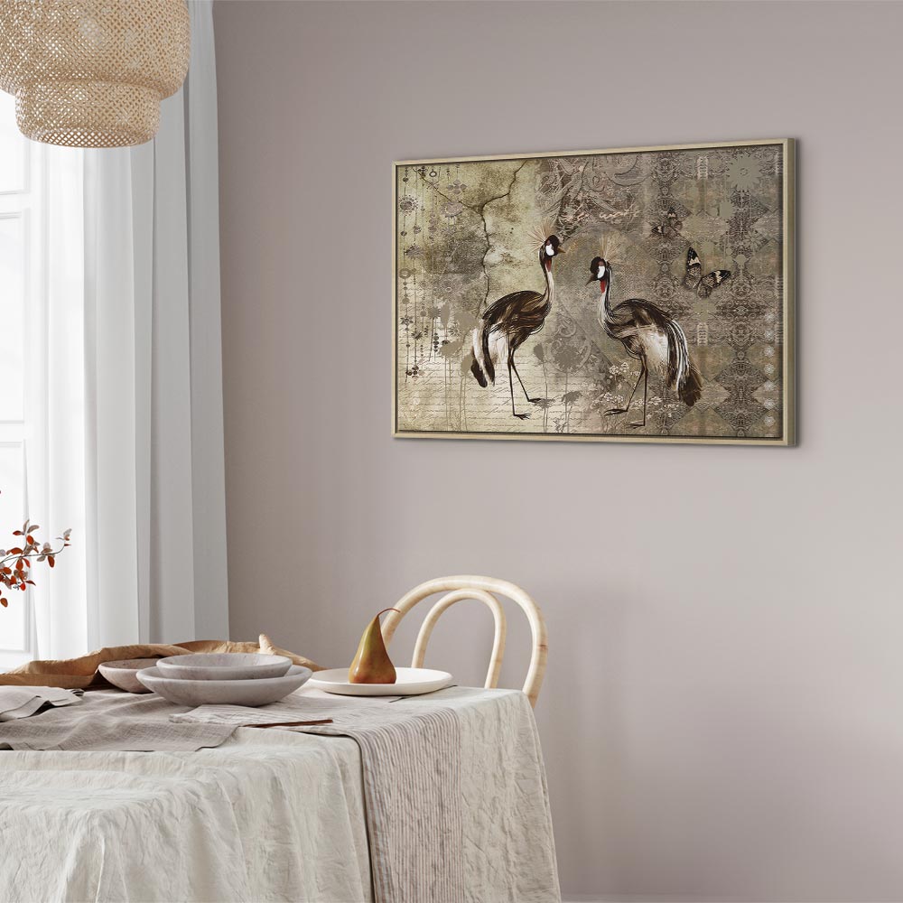 Retro Crane Birds Vintage Canvas Print