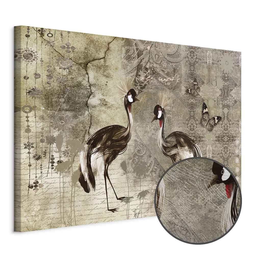 Retro Crane Birds Vintage Canvas Print
