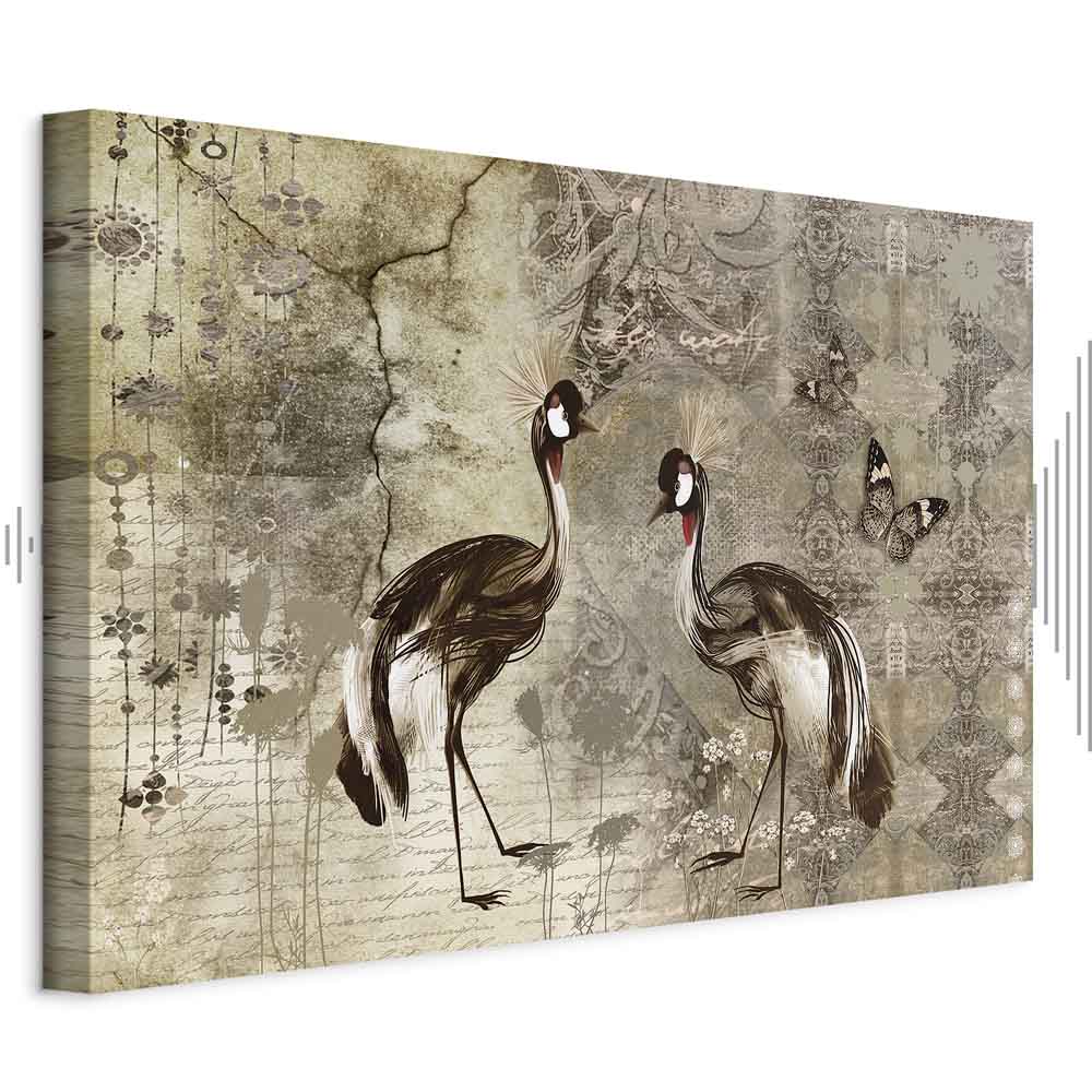 Retro Crane Birds Vintage Canvas Print