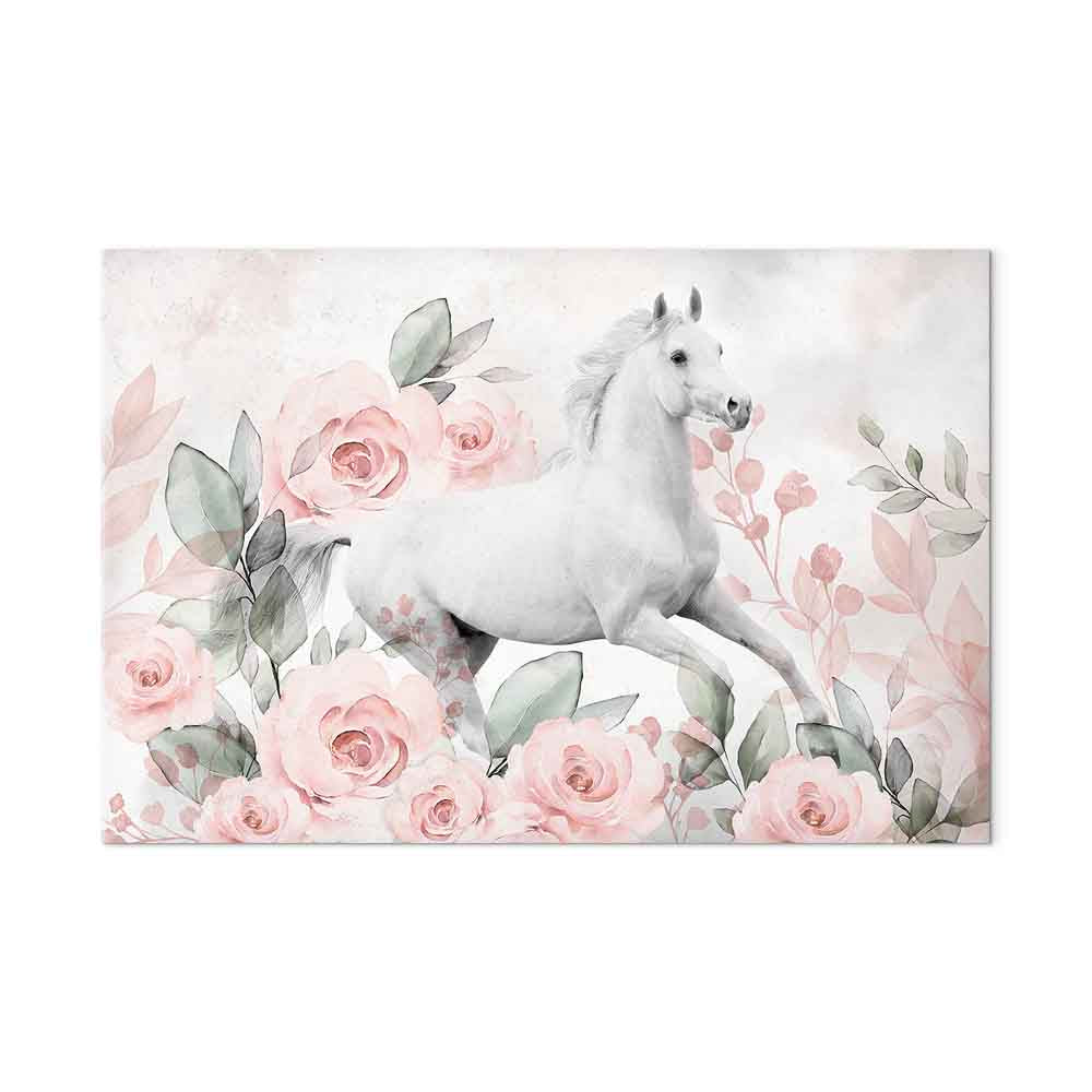 Horse and Roses Floral Canvas Print