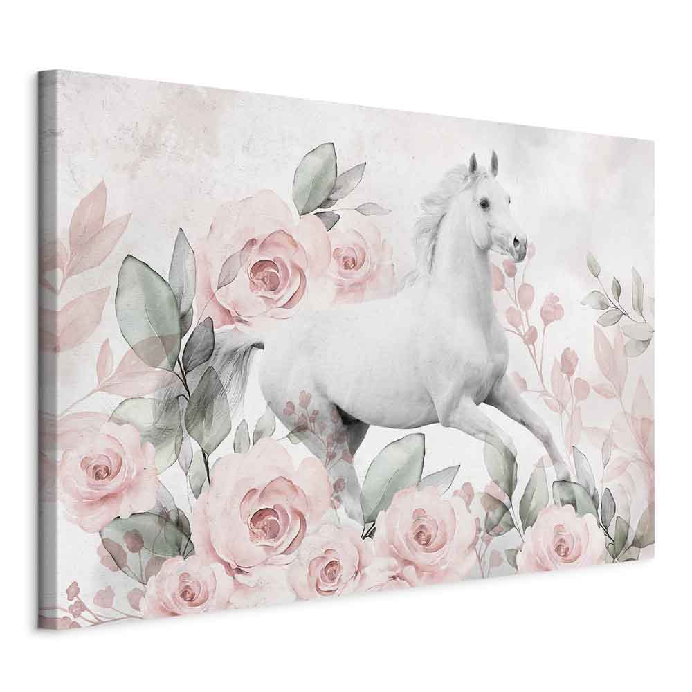 Horse and Roses Floral Canvas Print