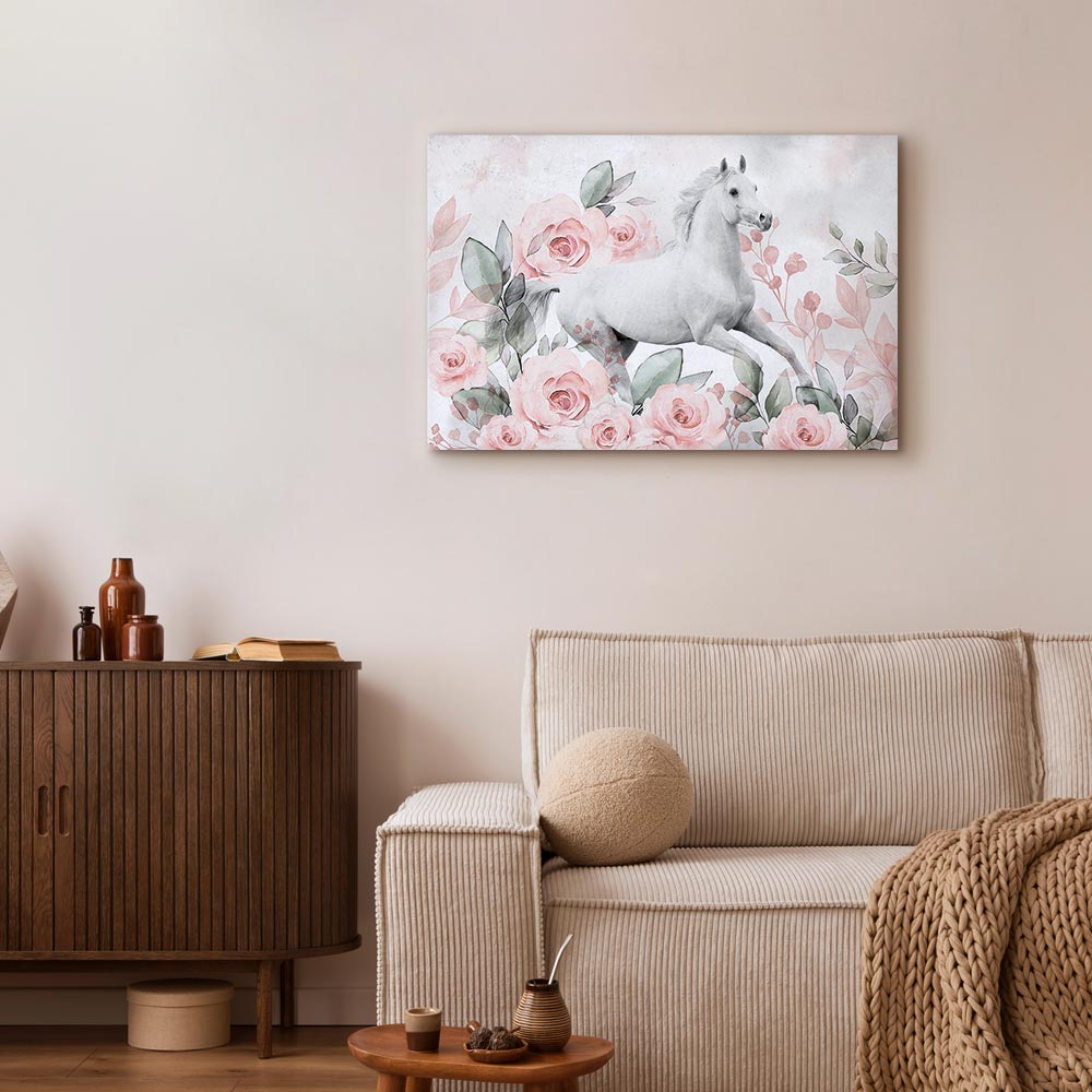 Horse and Roses Floral Canvas Print
