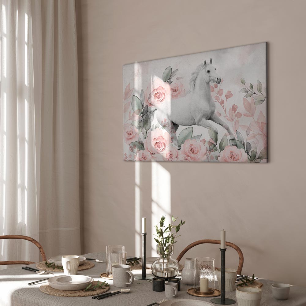 Horse and Roses Floral Canvas Print