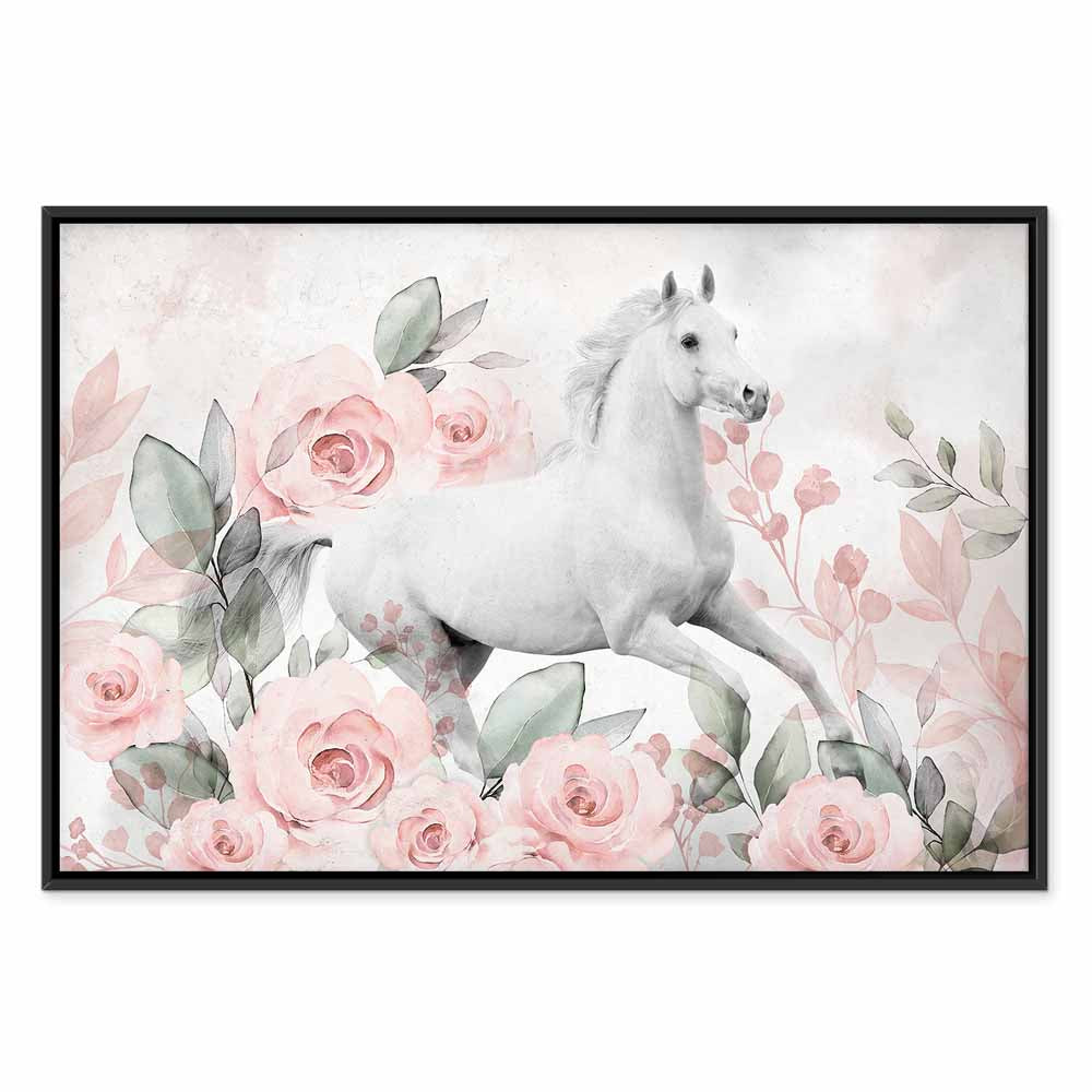 Horse and Roses Floral Canvas Print