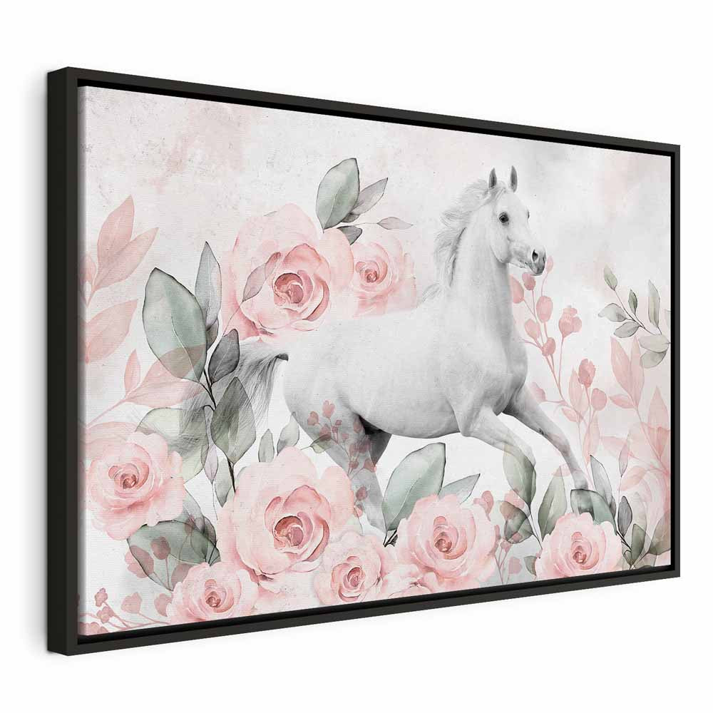 Horse and Roses Floral Canvas Print