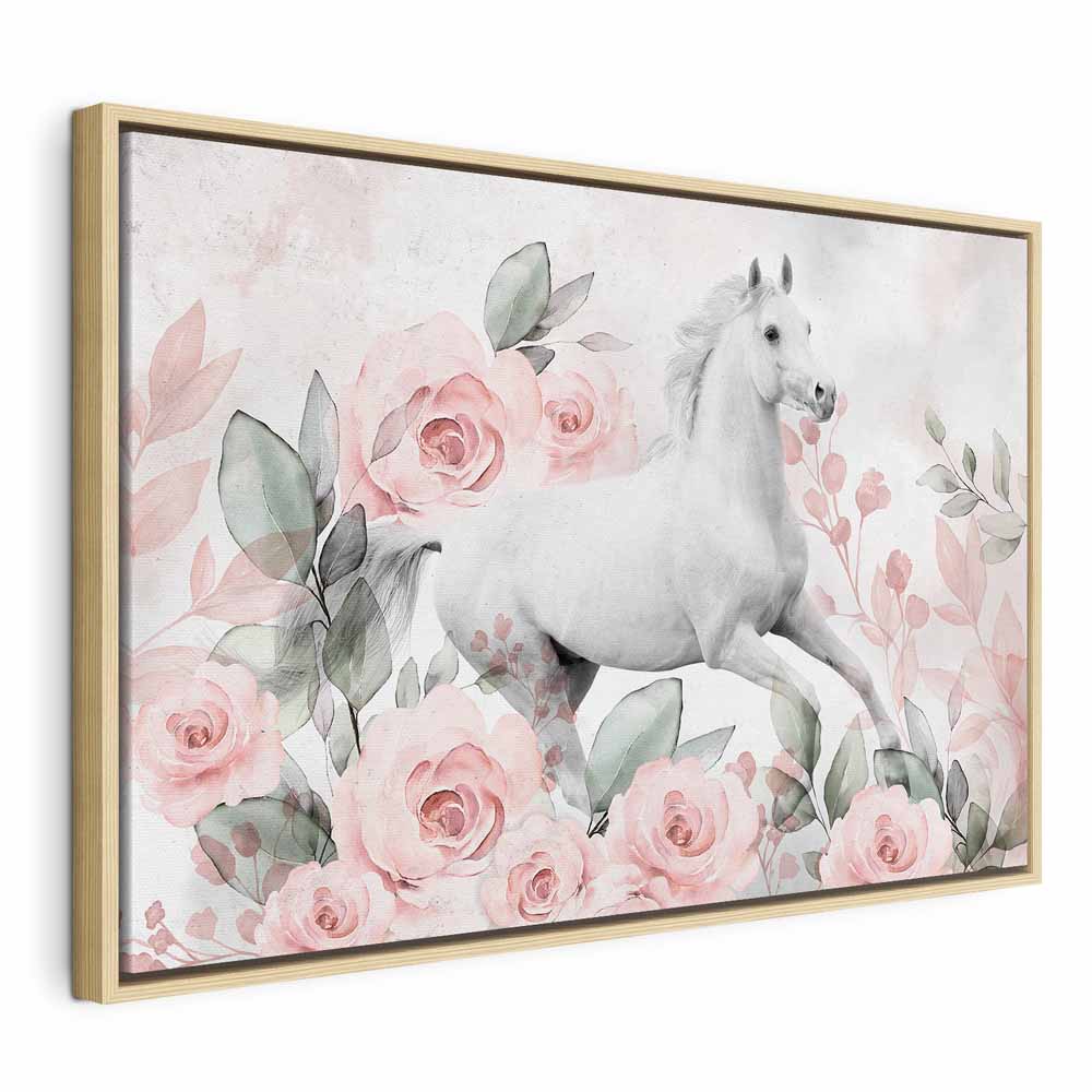 Horse and Roses Floral Canvas Print