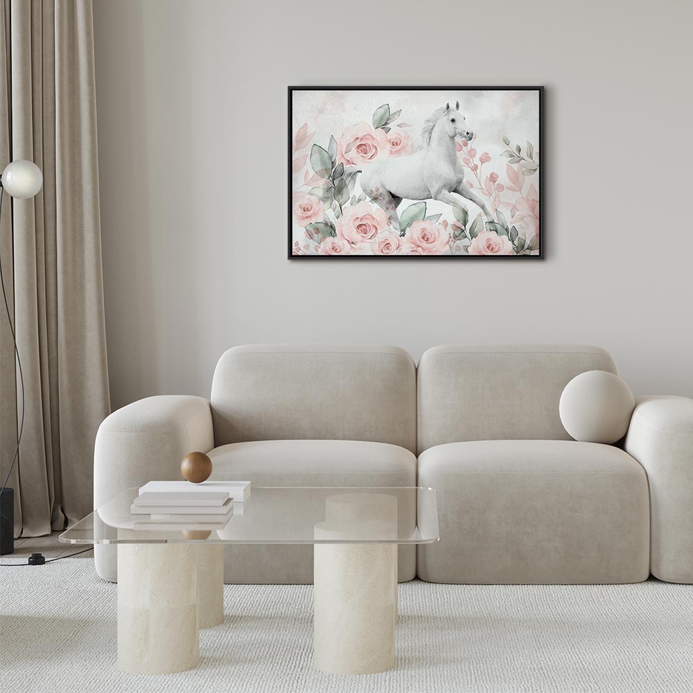 Horse and Roses Floral Canvas Print