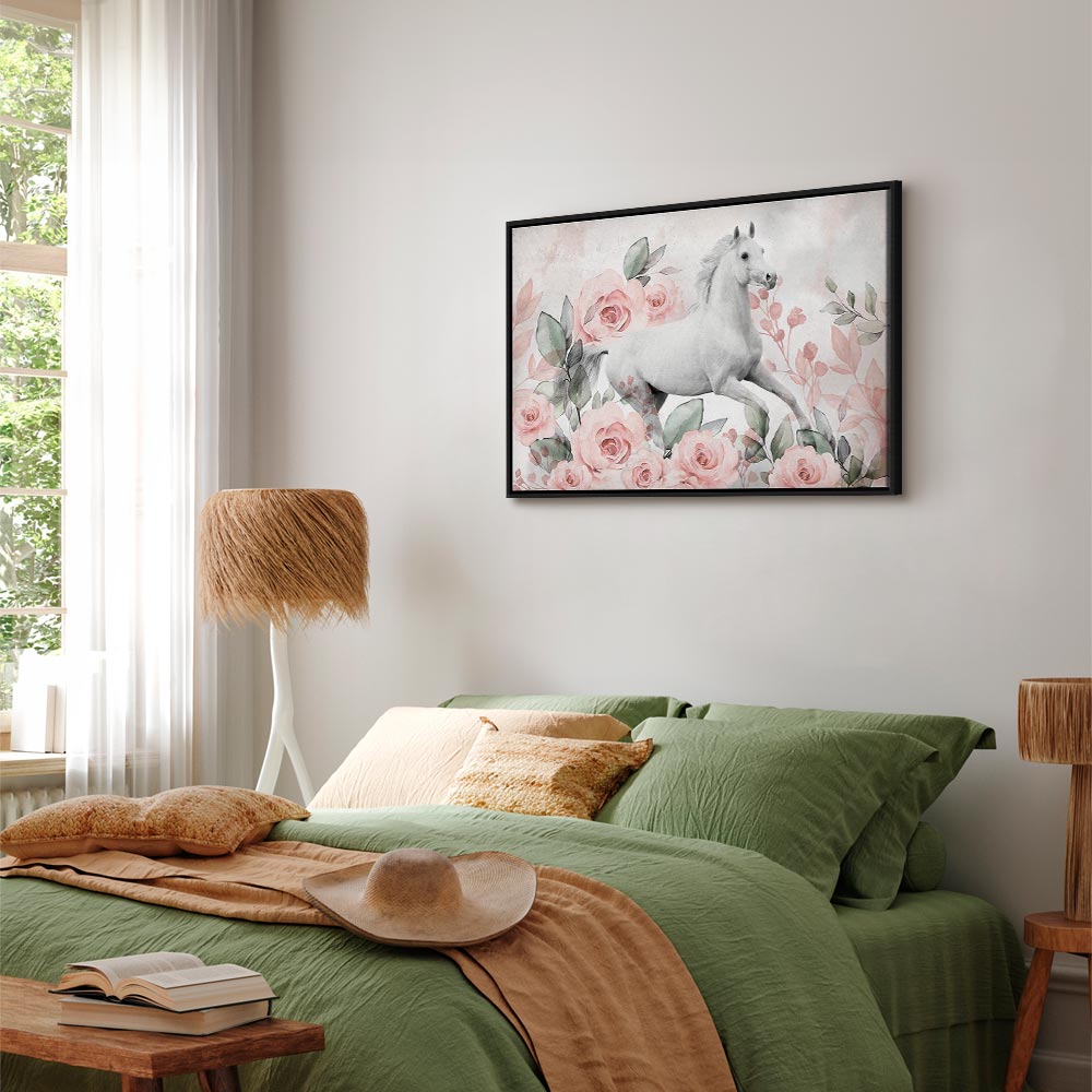 Horse and Roses Floral Canvas Print