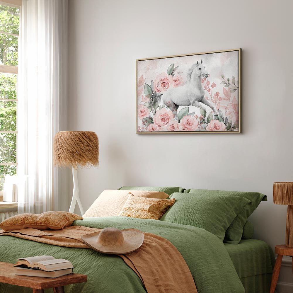 Horse and Roses Floral Canvas Print