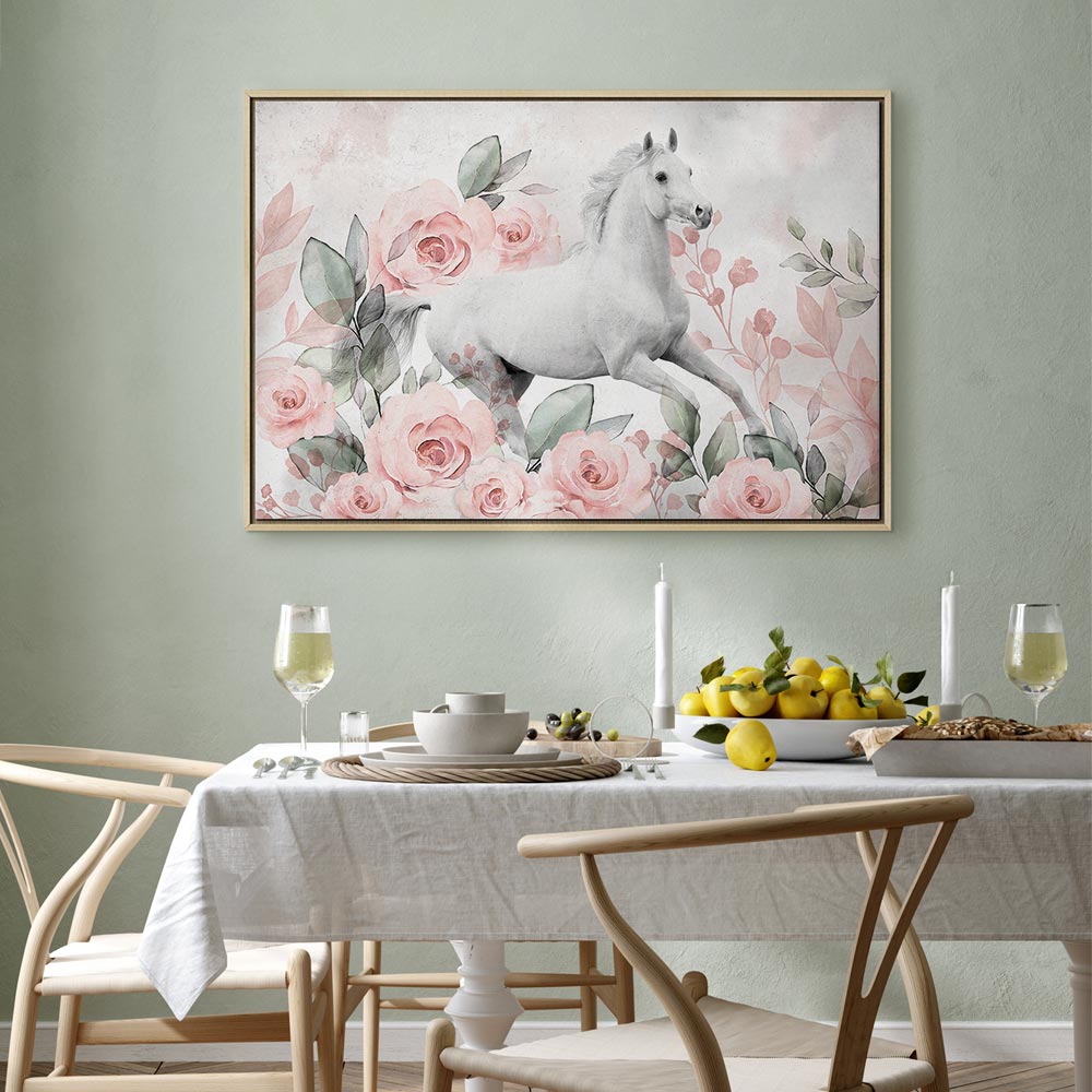 Horse and Roses Floral Canvas Print