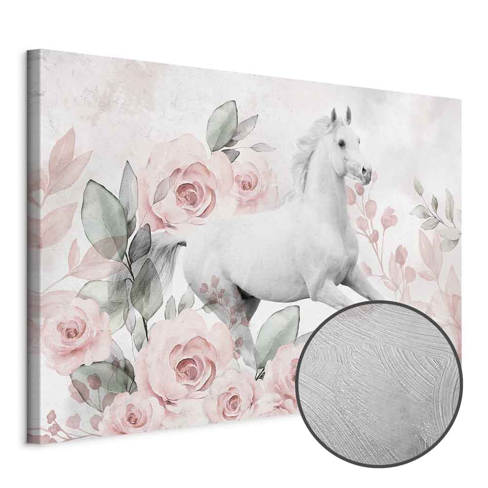 Horse and Roses Floral Canvas Print